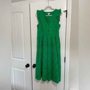 Jcrew green midi eyelet dress